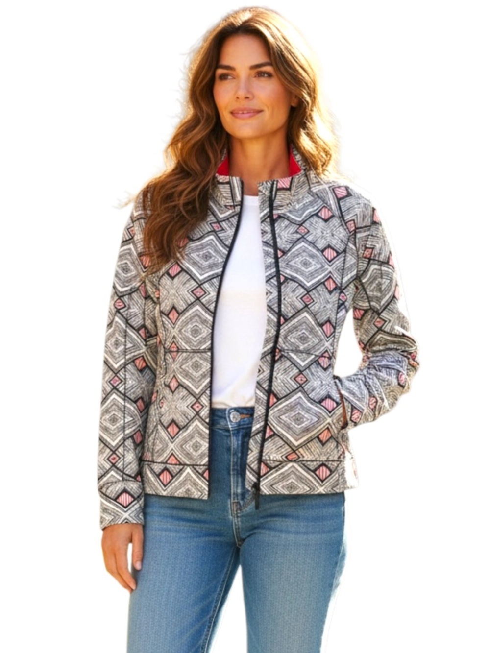 Bylyse White/Black/Red Geometric Lightweight Jacket (L)